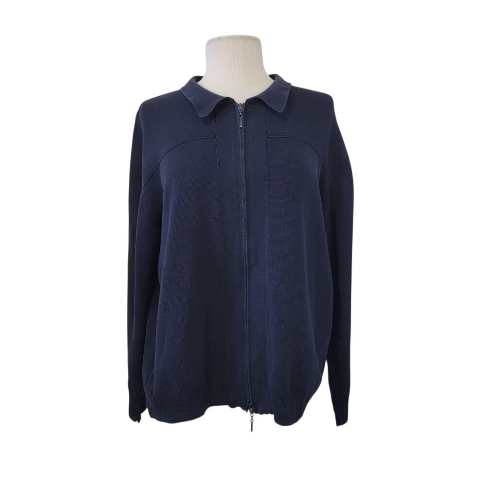 Vintage Merona 100% Cotton Full Zip Long Sleeve Navy Blue Collared Sweater M